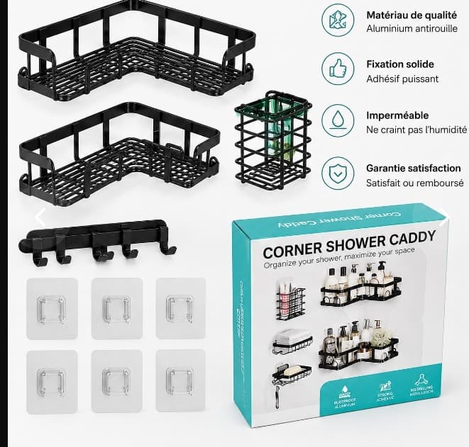 Étagère d’angle de salle de bain 4 en 1