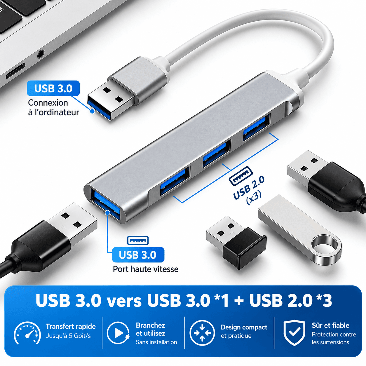 Hub USB 3.0 à 4 ports