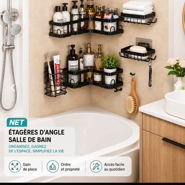 Étagère d’angle de salle de bain 4 en 1