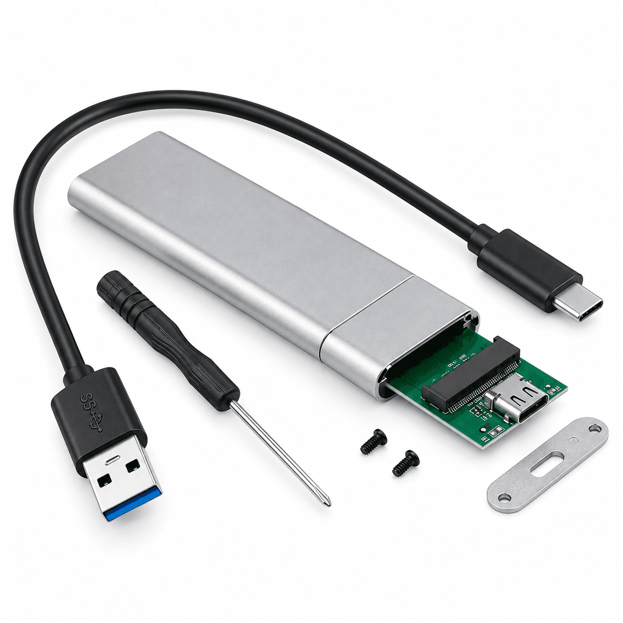 Boîtier double protocole SATA NVMe HDD en alliage d'aluminium USB 3.0 et Type C pour SSD M.2